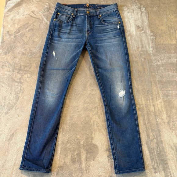 7 For All Mankind Relaxed Skinny Distressed Denim Jeans Sz 27 - Picture 1 of 10
